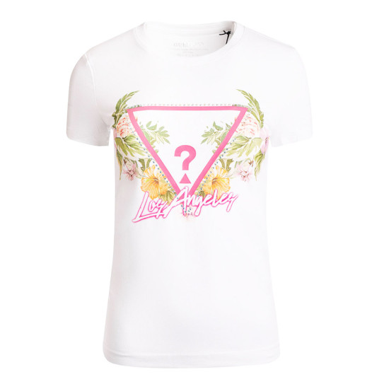 Guess Γυναικεία κοντομάνικη μπλούζα Triangle Flowers Tee